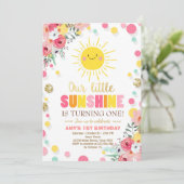 Kleiner Sonnenschein Geburtstag Einladung Pink Flo (Stehend Vorderseite)