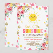 Kleiner Sonnenschein Geburtstag Einladung Pink Flo (Vorne/Hinten)