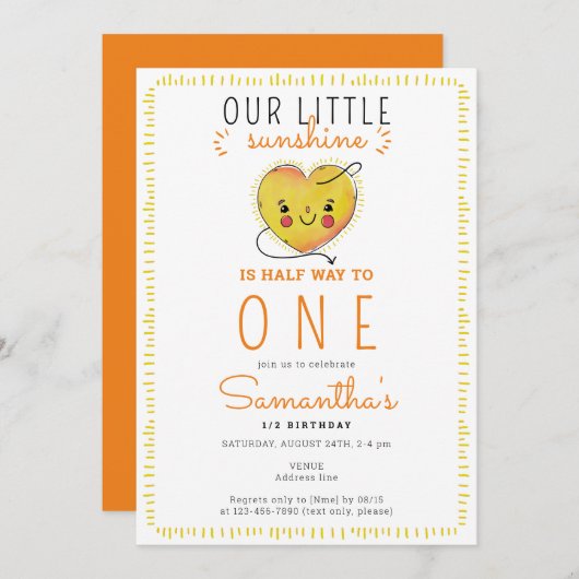 Kleiner Sonnenschein halber Weg zu einem 6 Monate  Einladung (Vorne/Hinten)