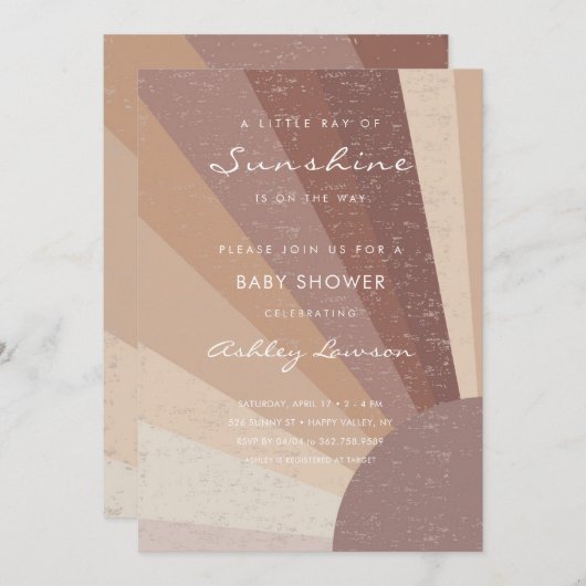 Kleiner Sonnenschein, moderne Boho Babydusche Einladung (Vorne/Hinten)