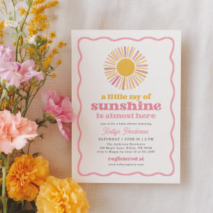 Kleiner Sonnenstrahl Retro Rosa Mädchen Baby-Party Einladung