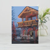 Kleiner städtischer Laden in Weihnachtsbeleuchtung Einladung (Stehend Vorderseite)