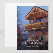 Kleiner städtischer Laden in Weihnachtsbeleuchtung Einladung (Vorne/Hinten)