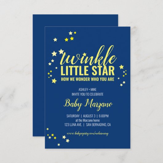 kleiner Star BABY SHOWER oder SIP & SEE gelbe Mari Einladung (Vorne/Hinten)