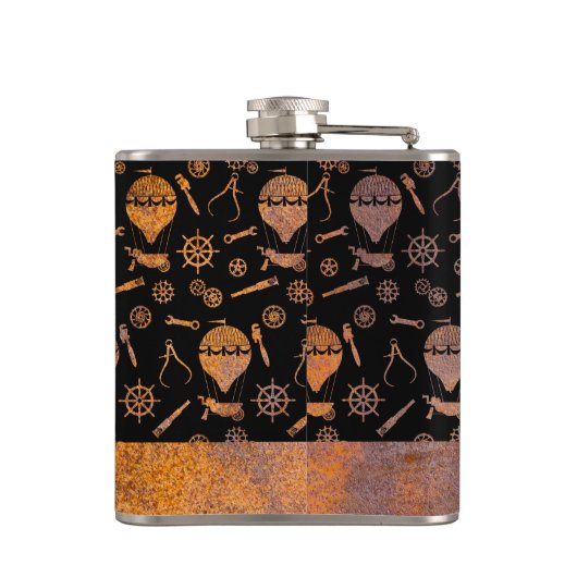 Kleiner Steampunk Rusty Balloon Theme Individuelle Flachmann (Rückseite)