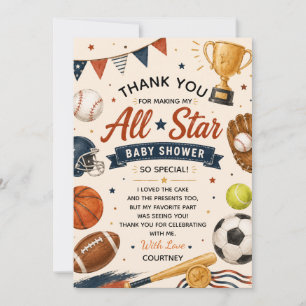 Kleiner Stern Baby Shower Sport Fußball Baseball Dankeskarte