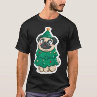 Kleiner süßer Mops als Weihnachtsbaum verkleidet D T-Shirt