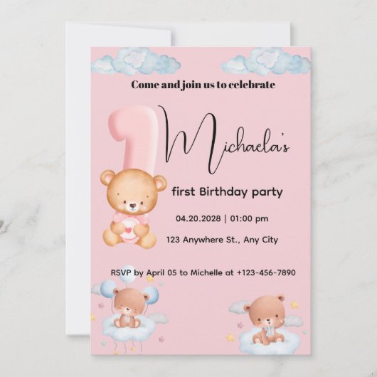 Kleiner Süßer Panda 1. Geburtstag Einladung (Vorderseite)