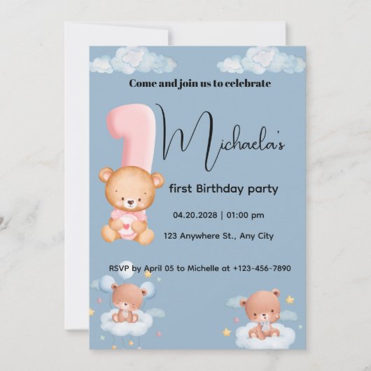 Kleiner Süßer Panda 1. Geburtstag Einladung (Vorderseite)