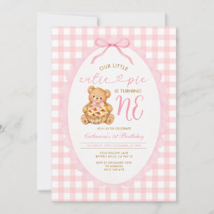 Kleiner Süßer Pie Gingham Bär Erster Geburtstag Einladung