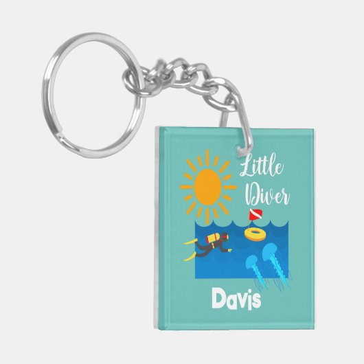 Kleiner Taucher mit Jelly Fish - Acrylfisch Schlüs Schlüsselanhänger (Vorderseite links)