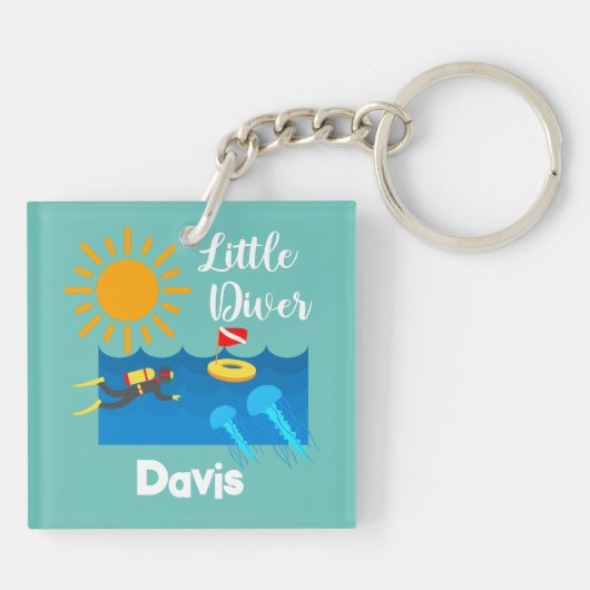 Kleiner Taucher mit Jelly Fish - Acrylfisch Schlüs Schlüsselanhänger (Rückseite)