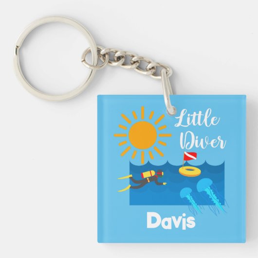 Kleiner Taucher mit Jelly Fish - Acrylfisch Schlüs Schlüsselanhänger (Vorderseite)