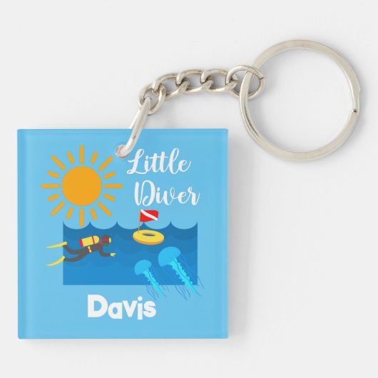 Kleiner Taucher mit Jelly Fish - Acrylfisch Schlüs Schlüsselanhänger (Rückseite)