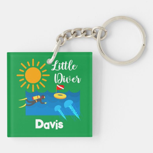 Kleiner Taucher mit Jelly Fish - Acrylfisch Schlüs Schlüsselanhänger (Rückseite)