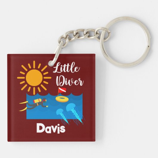 Kleiner Taucher mit Jelly Fish - Acrylfisch Schlüs Schlüsselanhänger (Rückseite)