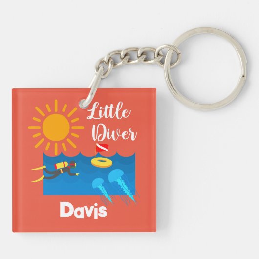 Kleiner Taucher mit Jelly Fish - Acrylfisch Schlüs Schlüsselanhänger (Rückseite)