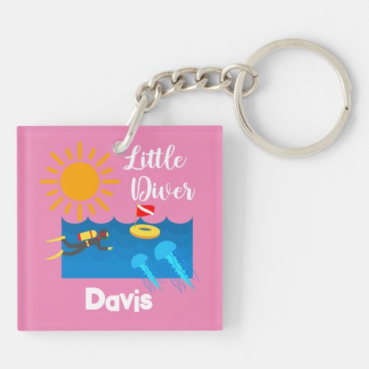 Kleiner Taucher mit Jelly Fish - Acrylfisch Schlüs Schlüsselanhänger (Rückseite)