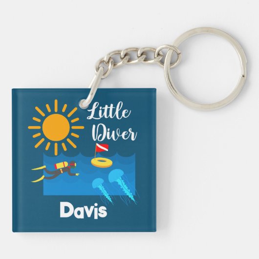 Kleiner Taucher mit Jelly Fish - Acrylfisch Schlüs Schlüsselanhänger (Rückseite)