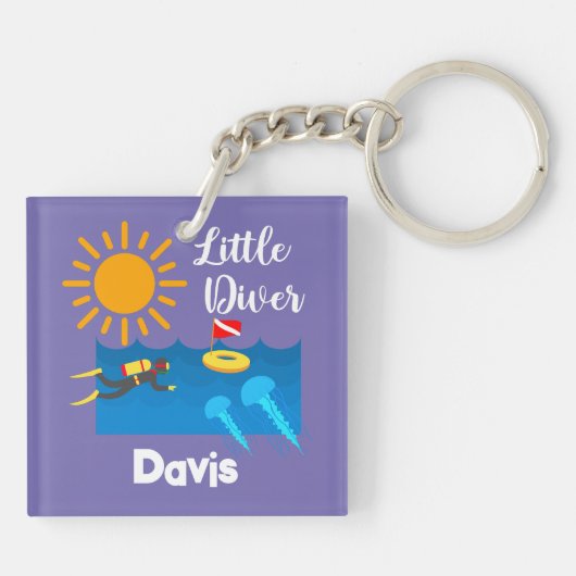 Kleiner Taucher mit Jelly Fish - Acrylfisch Schlüs Schlüsselanhänger (Rückseite)