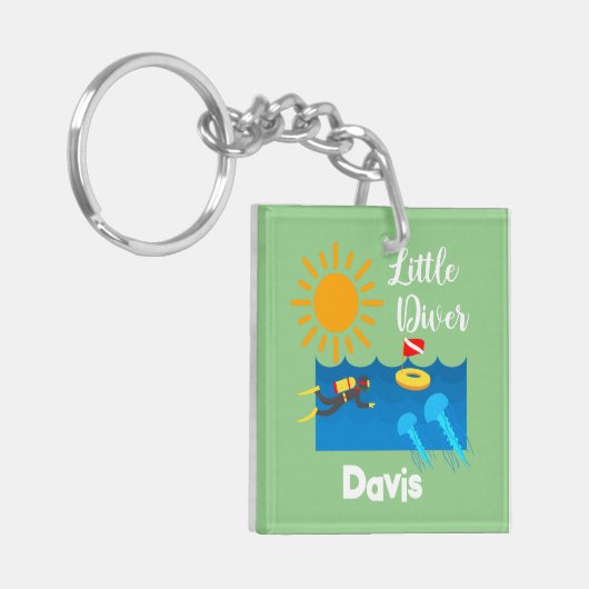 Kleiner Taucher mit Jelly Fish - Acrylfisch Schlüs Schlüsselanhänger (Vorderseite links)