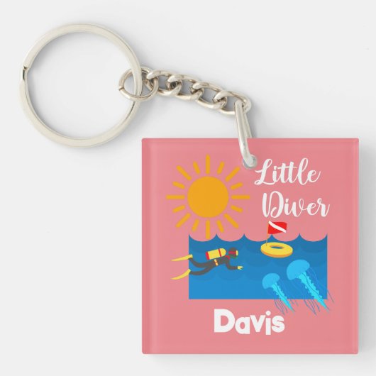 Kleiner Taucher mit Jelly Fish - Acrylfisch Schlüs Schlüsselanhänger (Vorderseite)