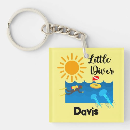 Kleiner Taucher mit Jelly Fish - Acrylfisch Schlüs Schlüsselanhänger (Vorderseite)