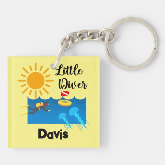 Kleiner Taucher mit Jelly Fish - Acrylfisch Schlüs Schlüsselanhänger (Rückseite)