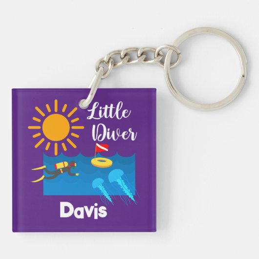 Kleiner Taucher mit Jelly Fish - Acrylfisch Schlüs Schlüsselanhänger (Rückseite)