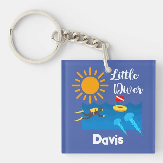 Kleiner Taucher mit Jelly Fish - Acrylfisch Schlüs Schlüsselanhänger (Vorderseite)