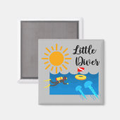 Kleiner Taucher mit Jelly Fish - Square Magnet (Vorderseite/Rückseite)
