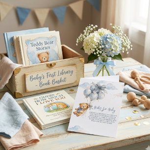 Kleiner Teddybär Blaue Ballons Wolken Baby Junge Begleitkarte