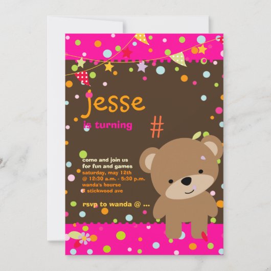 Kleiner Teddybär/DIY Hintergrund+Text Einladung (Vorderseite)