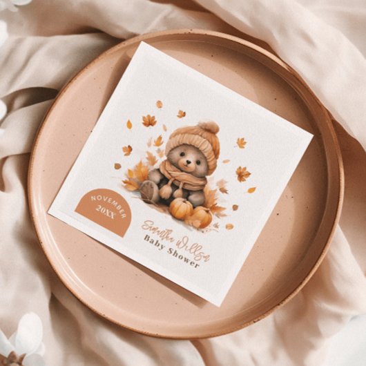 Kleiner Teddybär Fall in Liebe Orange Pumpkin Serviette