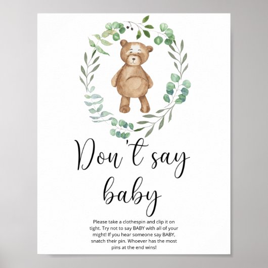 Kleiner Teddybär Sag kein Baby Poster (Vorne)