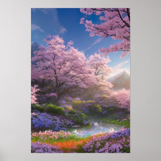 Kleiner Teich umgebaut in Blumenzauber Poster (Vorne)