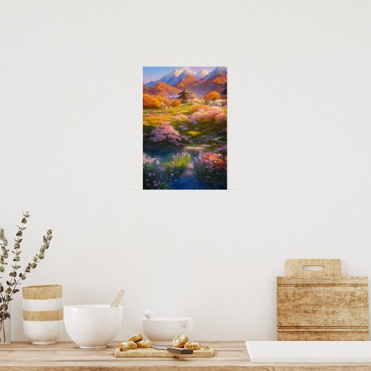 Kleiner Tempel inmitten blühender Natur Poster (Küche)