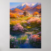 Kleiner Tempel inmitten blühender Natur Poster (Vorne)