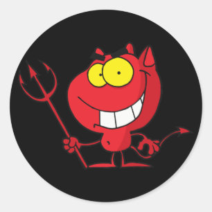 Kleiner Teufel mit Pitchfork Runder Aufkleber