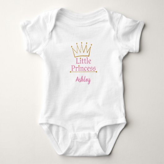 Kleiner Text Prinzessin Pink und Goldkrone Baby Strampler (Vorderseite)