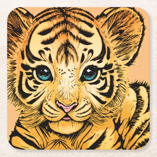KLEINER TIGER RECHTECKIGER PAPPUNTERSETZER (Vorderseite)