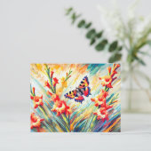 Kleiner Tortoiseshell Schmetterling mit Gladiolus Postkarte (Stehend Vorderseite)
