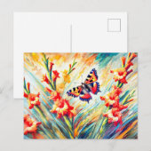 Kleiner Tortoiseshell Schmetterling mit Gladiolus Postkarte (Vorne/Hinten)