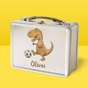Kleiner Trex spielt Fußball Personalisiert Metall Brotdose