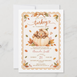 Kleiner Truthahn erster Geburtstag Herbst Thanksgi Einladung