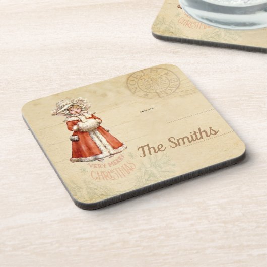 Kleiner Viktorianischer Caroler Custom Christmas Getränkeuntersetzer (Linke Seite)