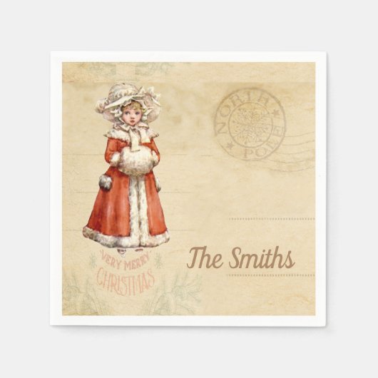 Kleiner Viktorianischer Caroler Custom Christmas Serviette (Vorderseite)