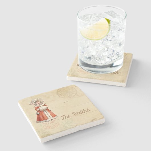 Kleiner Viktorianischer Caroler Custom Christmas Steinuntersetzer (Seitenansicht)