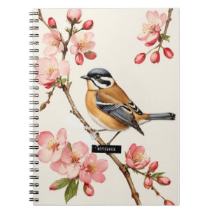 Kleiner Vintager Vogel in Blüten Notizbuch Notizblock
