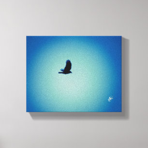 Kleiner Vogel Blaue Himmel Cyan Leuchten Kunst Leinwanddruck
